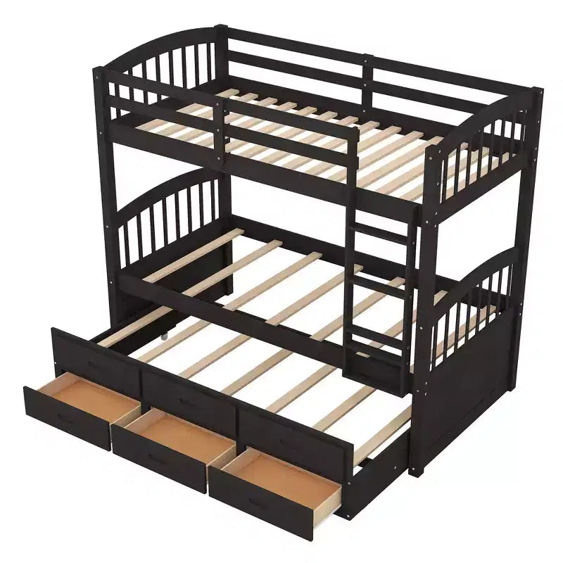 Bellemave Letto a castello in legno singolo su singolo con rotelle e cassetti, nero