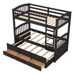 Bellemave Letto a castello in legno singolo su singolo con rotelle e cassetti, nero