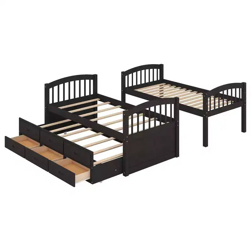Bellemave Letto a castello in legno singolo su singolo con rotelle e cassetti, nero