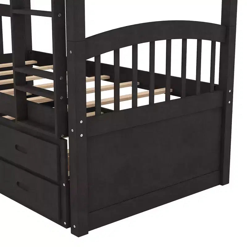 Bellemave Letto a castello in legno singolo su singolo con rotelle e cassetti, nero