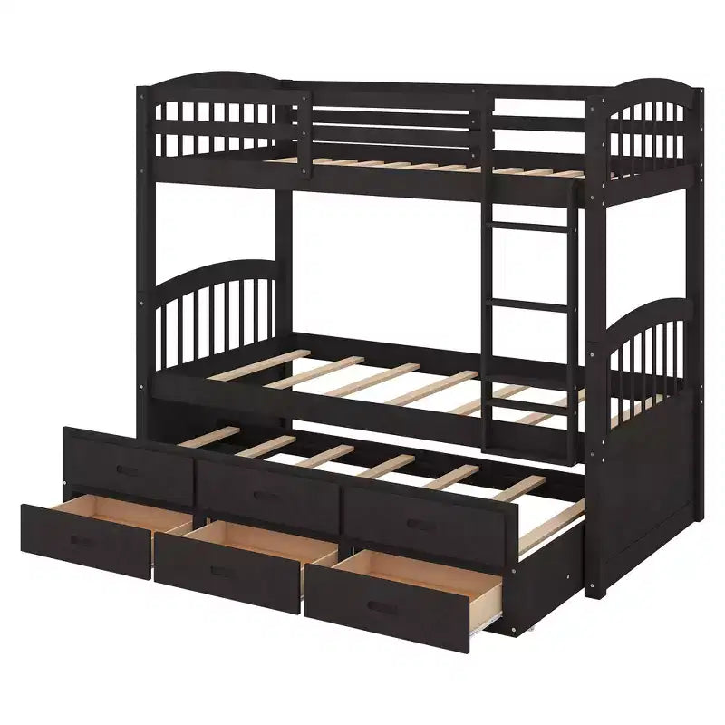 Bellemave Letto a castello in legno singolo su singolo con rotelle e cassetti, nero