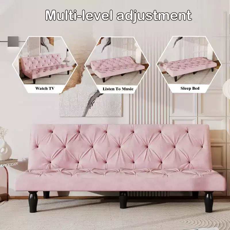 MAYEERTY Divano Letto Trasformabile in Velluto per Soggiorno, Appartamento, Camera da Letto, Rosa