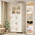 25.59 Side Wide Folding Wardrobe , 25.5915.7570.87 , with Magnetic Door, Plastic Storage Cabinet with Wheels