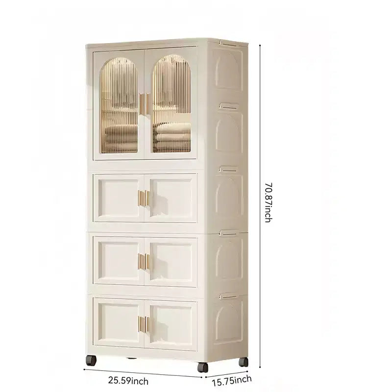 Armadio pieghevole da 25,59 pollici con apertura laterale, 25,59 x 15,75 x 70,87 pollici, con anta magnetica, armadio portaoggetti in plastica con ruote