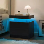 Comodino a LED, comodino moderno con 2 cassetti per camera da letto (nero)
