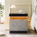 Nightstand Bedside Table Cabinet Modern End Side with 2 Drawers for Bedroom (Black+Gray)