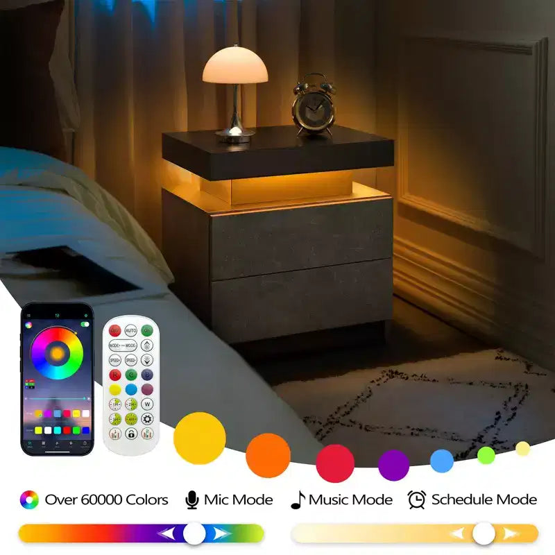 Comodino Moderno con 2 Cassetti per Camera da Letto (Nero+Grigio)