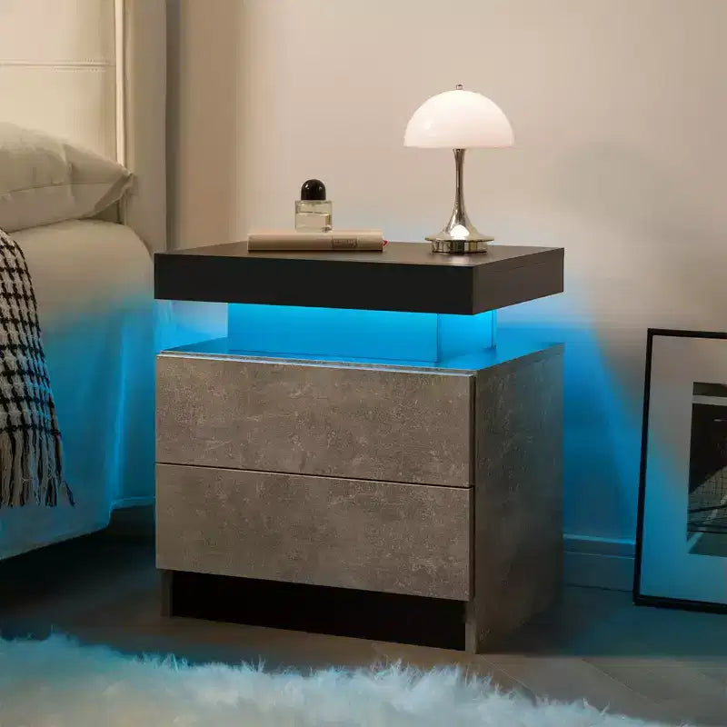 Comodino Moderno con 2 Cassetti per Camera da Letto (Nero+Grigio)