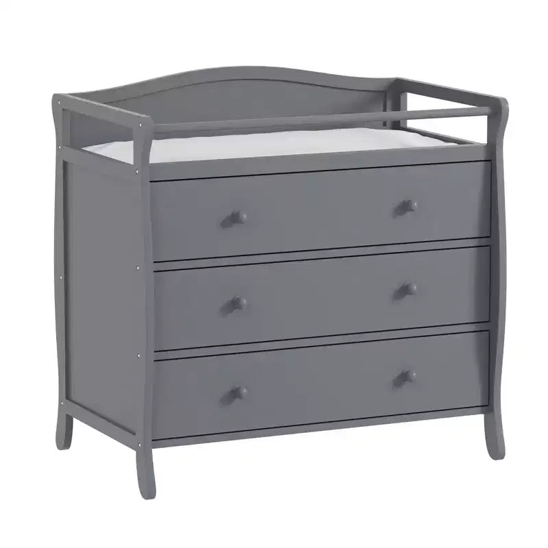 Wooden Baby Changing Table Dresser C Grey, with 3 Drawers, Safety Rails & Strap for Nursery/Bedroom