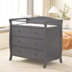Fasciatoio in legno grigio con 3 cassetti, sponde di sicurezza e cinghia per neonati per cameretta/camera da letto