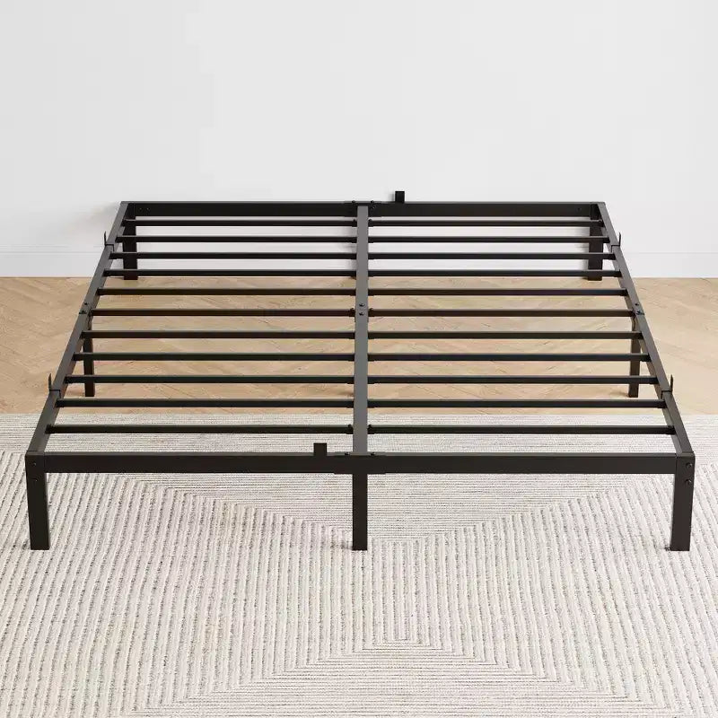Struttura letto resistente con contenitore, base a piattaforma in metallo con barre di supporto in acciaio, silenziosa, facile da montare, non richiede rete a molle