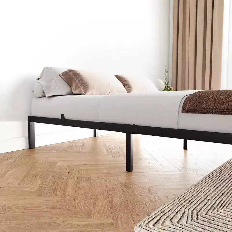 Struttura letto resistente con contenitore, base a piattaforma in metallo con barre di supporto in acciaio, silenziosa, facile da montare, non richiede rete a molle