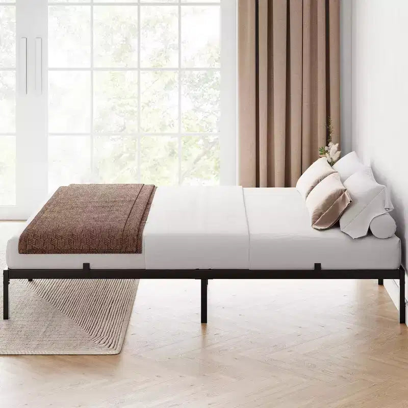 Struttura letto resistente con contenitore, base a piattaforma in metallo con barre di supporto in acciaio, silenziosa, facile da montare, non richiede rete a molle