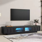 Mobile TV di tendenza con ante in vetro temperato scanalato per TV fino a 95'', mobile multimediale funzionale con ante ad arco