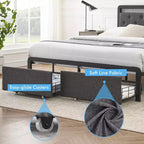 Struttura letto matrimoniale con contenitore e testiera, letto a piattaforma imbottito capitonné, grigio