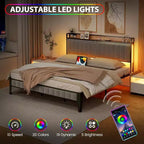 Struttura letto a piattaforma con testiera contenitore, stazione di ricarica USB, illuminazione a LED e contenitore sotto il letto, nessuna rete a molle richiesta, supporto per carichi pesanti