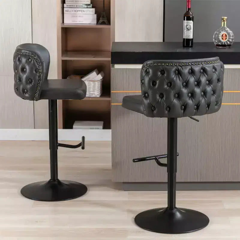 Set di 2 moderni sgabelli da bar girevoli bordeaux, altezza regolabile, schienale trapuntato