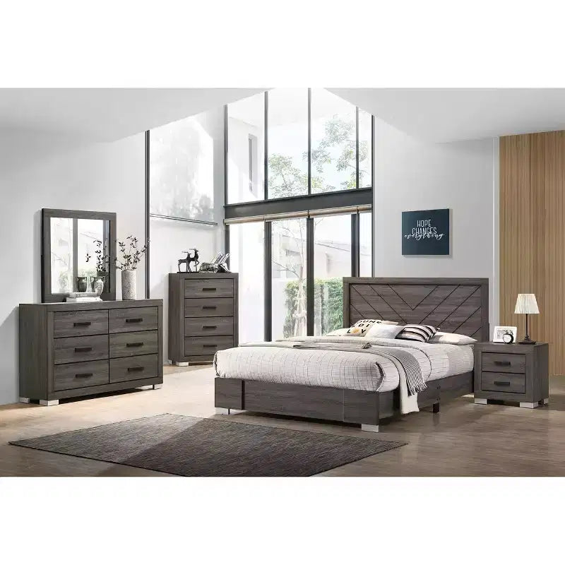 Mobili camera da letto - Comodino tradizionale in legno con cassetti, colore grigio