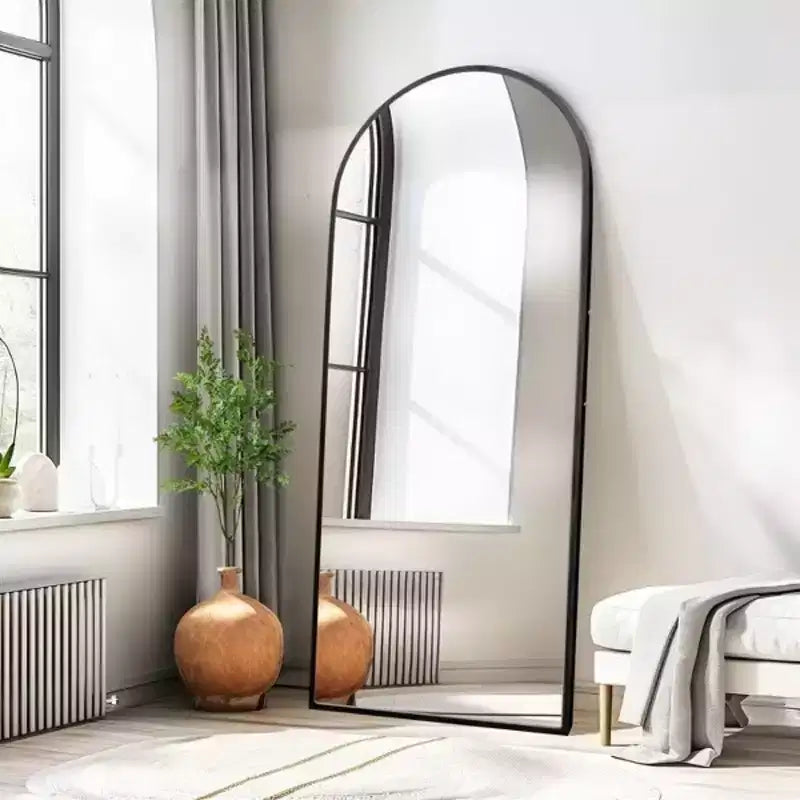 MAYEERTY Specchio a figura intera da 71 pollici, con cornice in lega di alluminio Archede, da pavimento, con staffa, colore nero