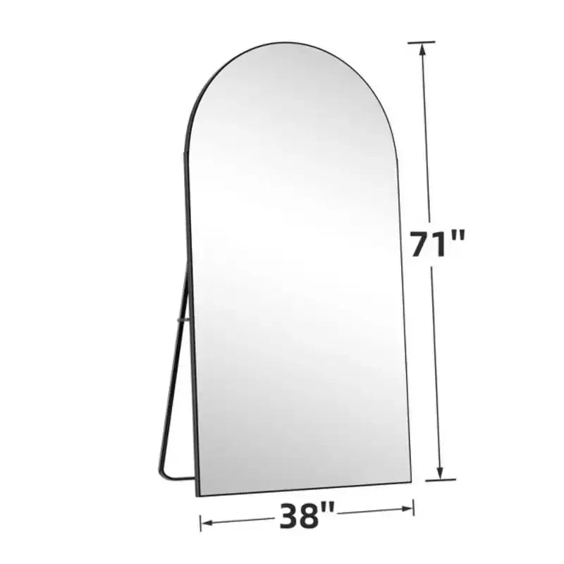 MAYEERTY Specchio a figura intera da 71 pollici, con cornice in lega di alluminio Archede, da pavimento, con staffa, colore nero