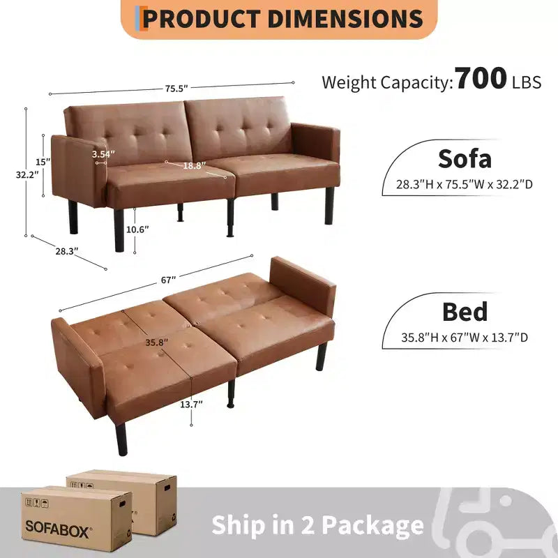 Divano letto futon convertibile 75,5", divano futon di metà secolo, divano reclinabile regolabile a 3 posizioni, reclinabile moderno con gambe, facile da pulire