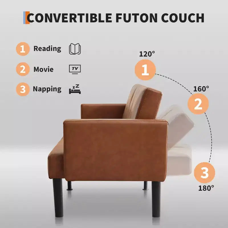 Divano letto futon convertibile 75,5", divano futon di metà secolo, divano reclinabile regolabile a 3 posizioni, reclinabile moderno con gambe, facile da pulire