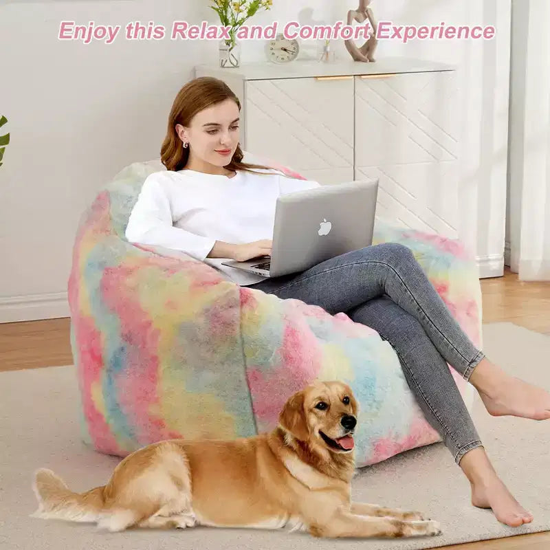 Pouf a Sacco per Adulti, Poltrona Lounge in Peluche con Pelliccia Sintetica e Memory Foam, Poltrona a Sacco Ergonomica, Poltrona a Sacco Accogliente e Morbida, per Dormitorio, Soggiorno