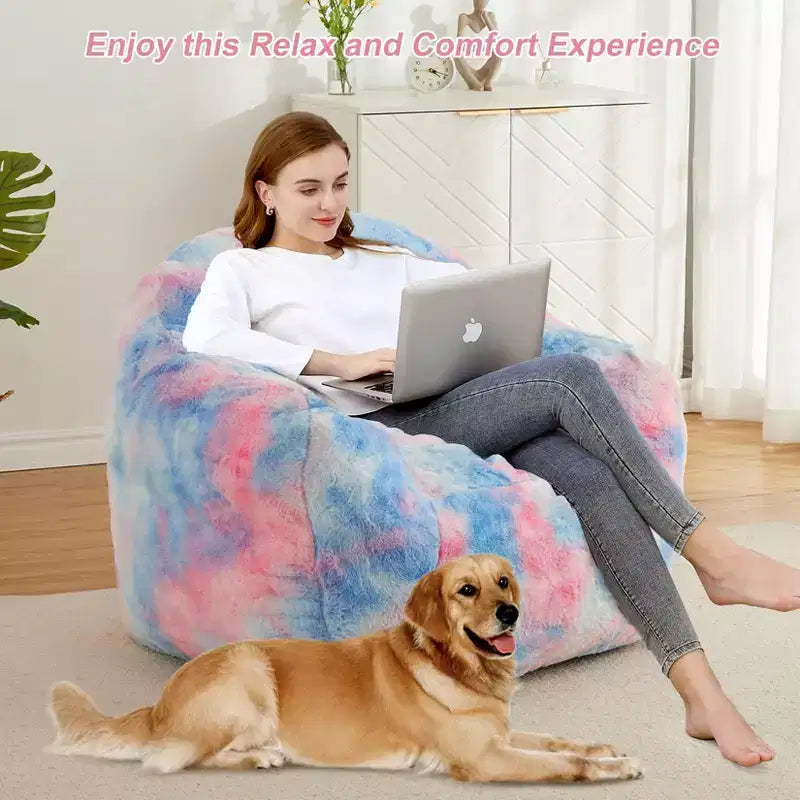 Pouf a Sacco per Adulti, Poltrona Lounge in Peluche con Pelliccia Sintetica e Memory Foam, Poltrona a Sacco Ergonomica, Poltrona a Sacco Accogliente e Morbida, per Dormitorio, Soggiorno