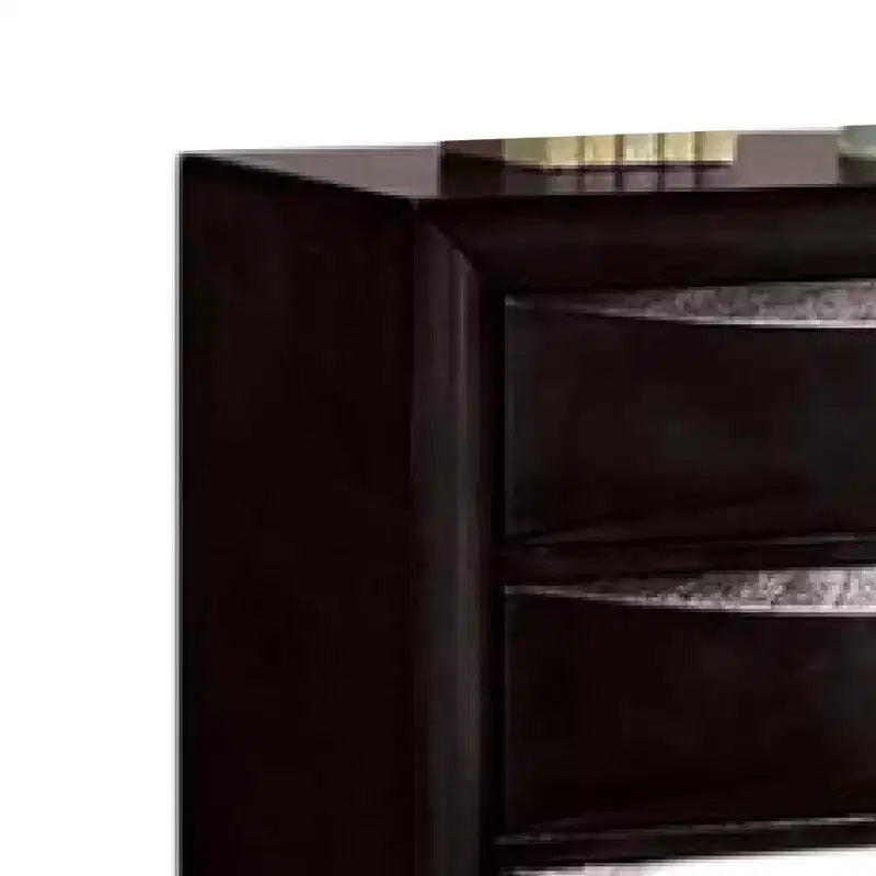 Cassettiera alta Royal Hampton, 5 cassetti, maniglie cromate, legno nero moderno