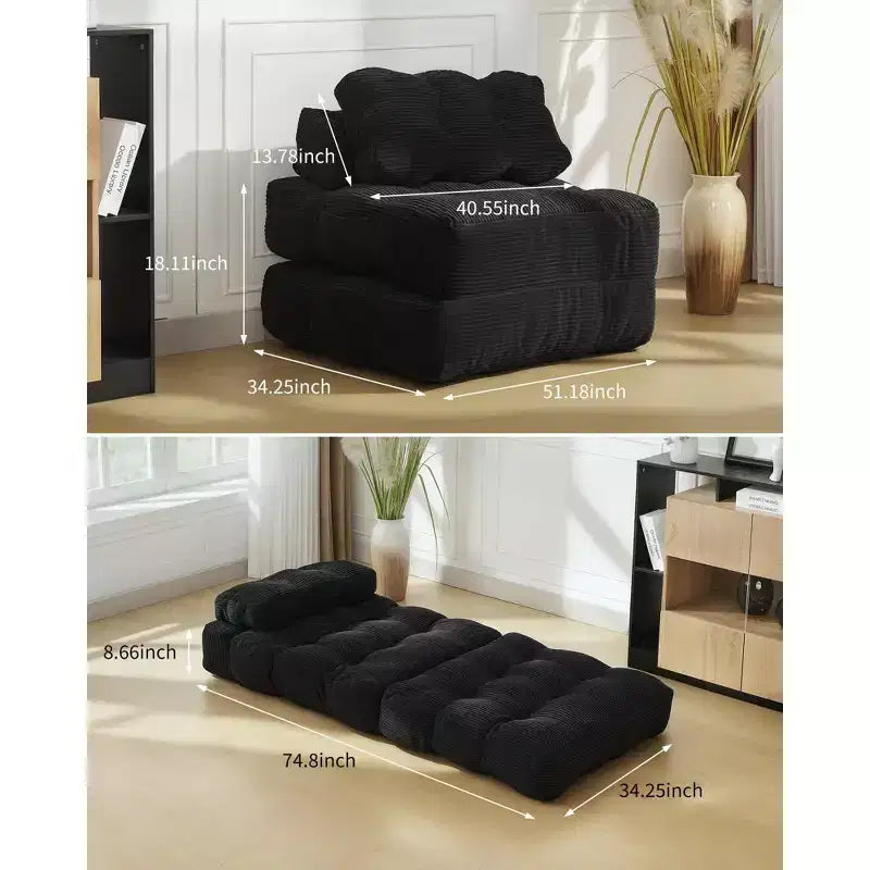 COZONY Divano Letto Pieghevole 3-in-1 con Cuscino, Poltrona Letto Trasformabile 34", Materasso Portatile Senza Struttura con Supporto Lombare, Nessun Montaggio Richiesto