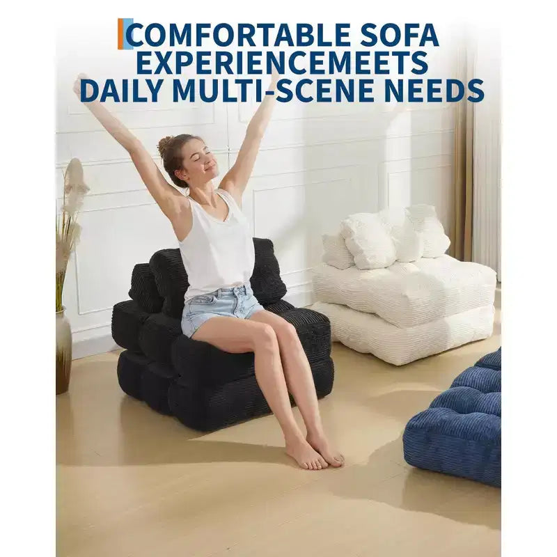 COZONY Divano Letto Pieghevole 3-in-1 con Cuscino, Poltrona Letto Trasformabile 34", Materasso Portatile Senza Struttura con Supporto Lombare, Nessun Montaggio Richiesto
