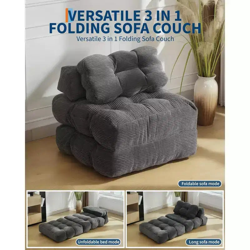 COZONY Divano Letto Pieghevole 3-in-1 con Cuscino, Poltrona Letto Trasformabile 34", Materasso Portatile Senza Struttura con Supporto Lombare, Nessun Montaggio Richiesto