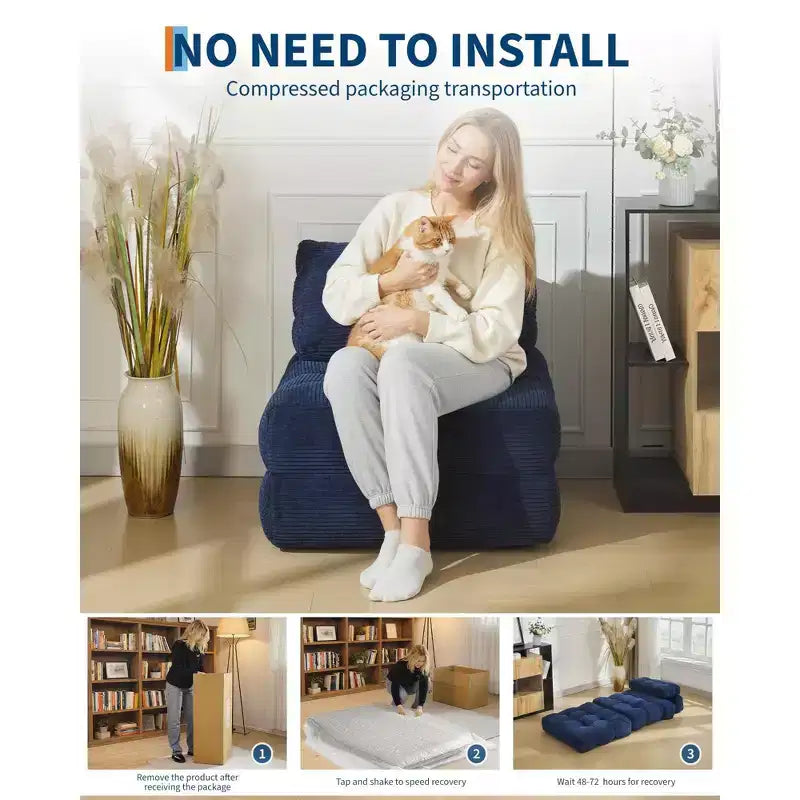 COZONY Divano Letto Pieghevole 3-in-1 con Cuscino, Poltrona Letto Trasformabile 34", Materasso Portatile Senza Struttura con Supporto Lombare, Nessun Montaggio Richiesto