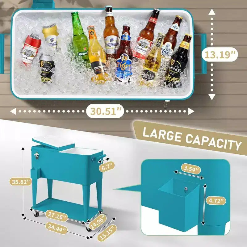 NAYSAYE 80 Quart Refrigeratore con rotelle per bevande portatile con vaschetta di raccolta, Vassoio portaoggetti inferiore per feste in patio, barbecue, spiaggia, Blu, 34.3*15.2*35.8