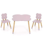 Set Tavolo a Fiori per Bambini Costway con 2 Sedie a Misura di Bambino, Gambe in Legno Massello di Pino Rosa/Bianco