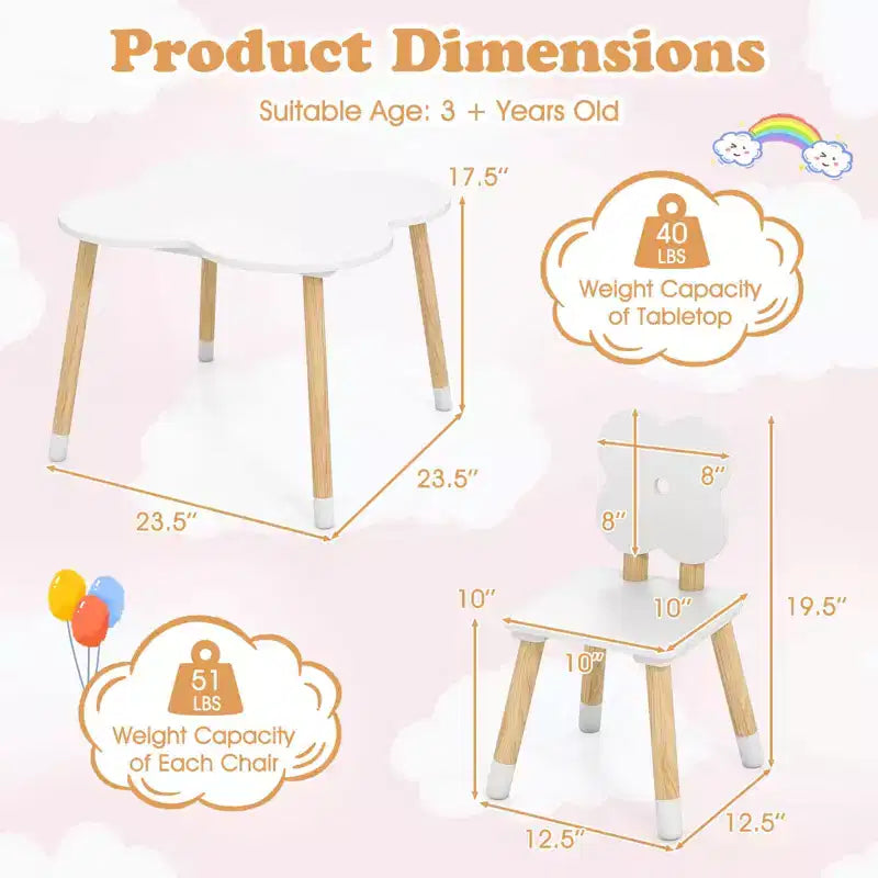 Set Tavolo a Fiori per Bambini Costway con 2 Sedie a Misura di Bambino, Gambe in Legno Massello di Pino Rosa/Bianco