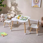 Set Tavolo a Fiori per Bambini Costway con 2 Sedie a Misura di Bambino, Gambe in Legno Massello di Pino Rosa/Bianco