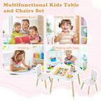 Set Tavolo a Fiori per Bambini Costway con 2 Sedie a Misura di Bambino, Gambe in Legno Massello di Pino Rosa/Bianco