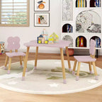 Set Tavolo a Fiori per Bambini Costway con 2 Sedie a Misura di Bambino, Gambe in Legno Massello di Pino Rosa/Bianco
