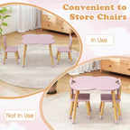 Set Tavolo a Fiori per Bambini Costway con 2 Sedie a Misura di Bambino, Gambe in Legno Massello di Pino Rosa/Bianco