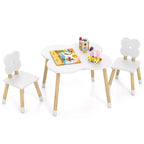 Set Tavolo a Fiori per Bambini Costway con 2 Sedie a Misura di Bambino, Gambe in Legno Massello di Pino Rosa/Bianco