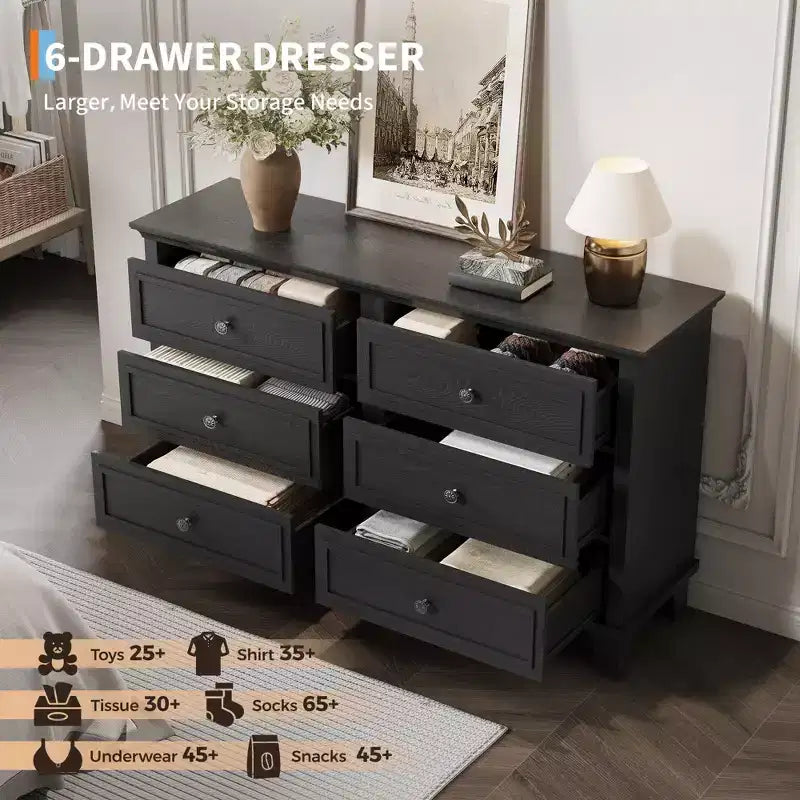 GustoWave Comò a 3/6/7 Cassetti, Mobile Contenitore in Legno con Raffinate Maniglie in Metallo, Comò dal Design Moderno per Camera da Letto, Soggiorno, Ingresso