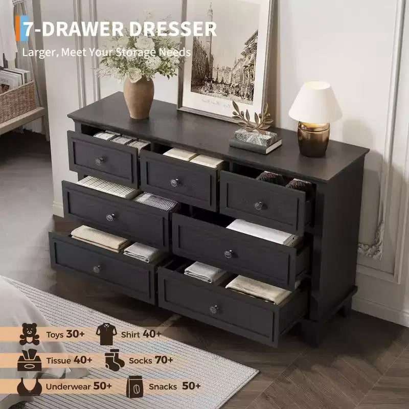 GustoWave Comò a 3/6/7 Cassetti, Mobile Contenitore in Legno con Raffinate Maniglie in Metallo, Comò dal Design Moderno per Camera da Letto, Soggiorno, Ingresso