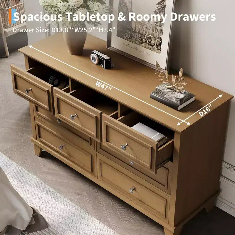 GustoWave Comò a 3/6/7 Cassetti, Mobile Contenitore in Legno con Raffinate Maniglie in Metallo, Comò dal Design Moderno per Camera da Letto, Soggiorno, Ingresso