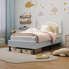 Single bed frame, padded platform bed frame with adjustable headboard and smart LED, wooden slat support, no spring mattress required.