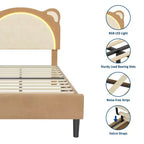 Struttura letto singolo, imbottita a piattaforma con testiera regolabile e LED smart, supporto a doghe in legno, nessun materasso a molle richiesto.