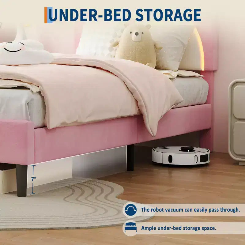 Struttura letto singolo, imbottita a piattaforma con testiera regolabile e LED smart, supporto a doghe in legno, nessun materasso a molle richiesto.