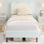 Struttura letto singolo, imbottita a piattaforma con testiera regolabile e LED smart, supporto a doghe in legno, nessun materasso a molle richiesto.