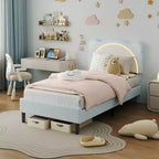 Struttura letto singolo, imbottita a piattaforma con testiera regolabile e LED smart, supporto a doghe in legno, nessun materasso a molle richiesto.