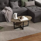HOMLUX Tavolino da Caffè Ovale a 2 Livelli per Soggiorno con Ripiano Aperto, Finitura Effetto Legno